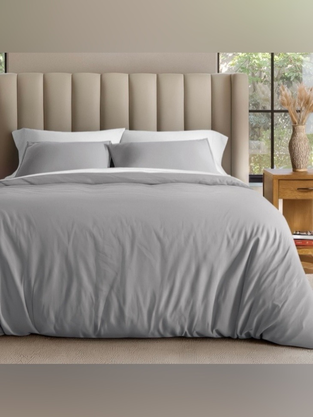 TWIN/TWIN XL 100% Organic Cotton Jersey Duvet Cover Set - GRAY